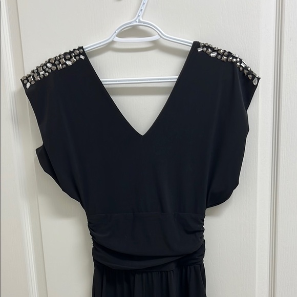 Guess Jumpsuit w/ Deep V Shoulder Embellished Ruched Waist | Size XS Black - Picture 2 of 7